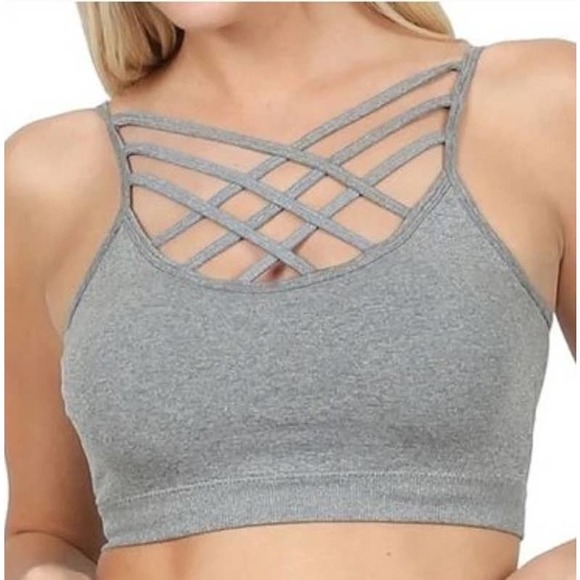 Zenana Outfitters Other - Zenana Outfitters Gray Criss Cross Lattice Wireless Bralette Plus Size 1X/2X
